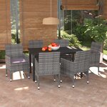 vidaXL Ensemble à manger de jardin coussins 7Pièces Résine tressée Gris
