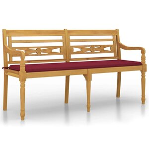 vidaXL Banc Batavia avec coussin rouge bordeaux 150cm Bois teck massif