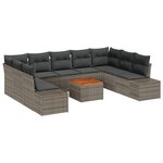 vidaXL Set de canapés de jardin 10 pièces avec des coussins gris en poly rotin et acacia.