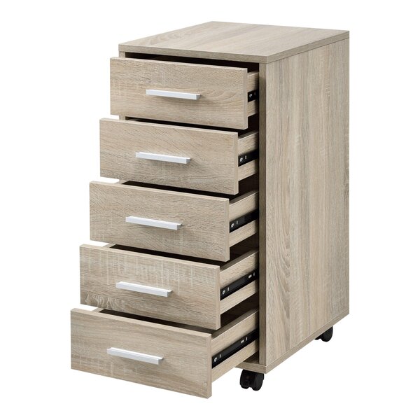 Caisson à roulettes mobile avec 5 tiroirs en MDF 63 cm beige 03_0001246