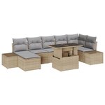 vidaXL Canapé de jardin 8 pièces avec coussins en polyrotin beige