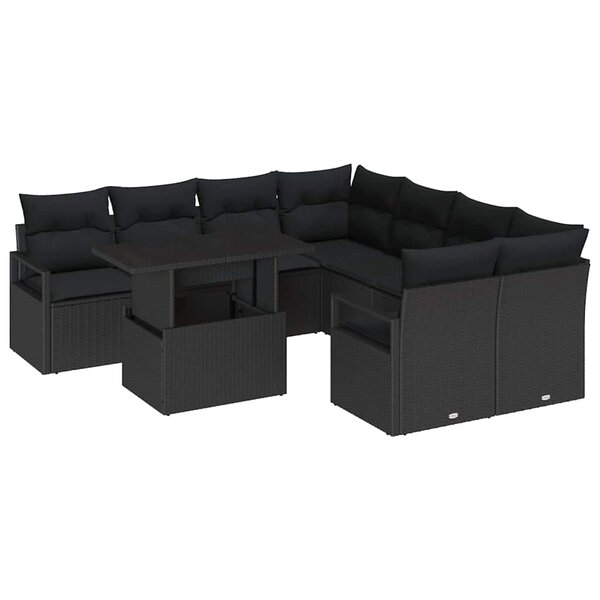 vidaXL Ensemble de canapé de jardin 9 Pièces Noir 100 x 55 x 73 cm