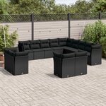 vidaXL Salon de jardin avec coussins 13 Pièces noir résine tressée