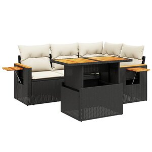 vidaXL Salon de jardin 5 Pièces avec coussins noir résine tressée