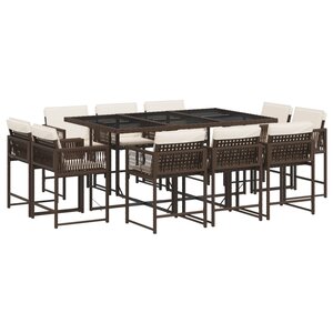 vidaXL Ensemble à manger de jardin et coussins 11 Pièces marron rotin