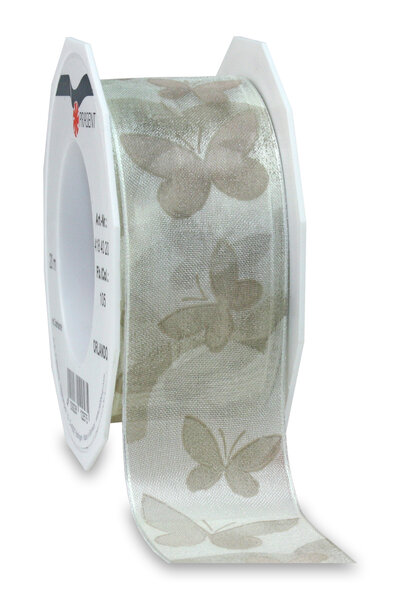 Ruban orlando avec papillon 20-m-rouleau 40 mm taupe