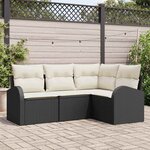 vidaXL Ensemble de canapé de jardin avec coussin 4 Pièces Noir Poly rotin