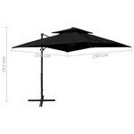 vidaXL Parasol déporté à double toit 250x250 cm Noir