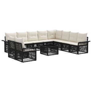 vidaXL Ensemble de canapé de jardin 11 Pièces Noir polyrotin