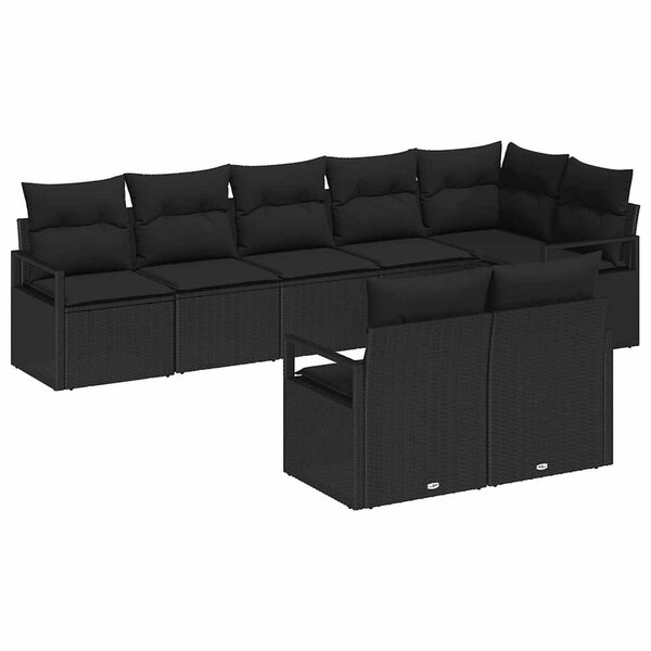 vidaXL Ensemble de canapé de jardin avec coussin 8 Pièces Noir polyrotin