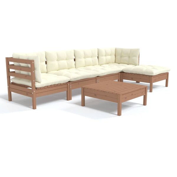 vidaXL Salon de jardin 6 Pièces avec coussins Marron miel Bois de pin