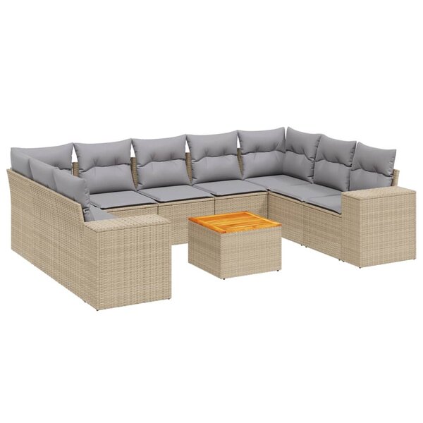 vidaXL Salon de jardin avec coussins 10 Pièces beige résine tressée