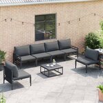 vidaXL Ensemble de canapé de jardin avec coussin 6 Pièces Noir Acier