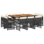 vidaXL Ensemble à manger de jardin 11 Pièces coussins noir résine tressée