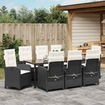 vidaXL Ensemble de salle à manger pour jardin 9 Pièces Noir polyrotin