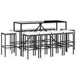 vidaXL Ensemble de bar de jardin 11 Pièces avec coussins noir poly rotin