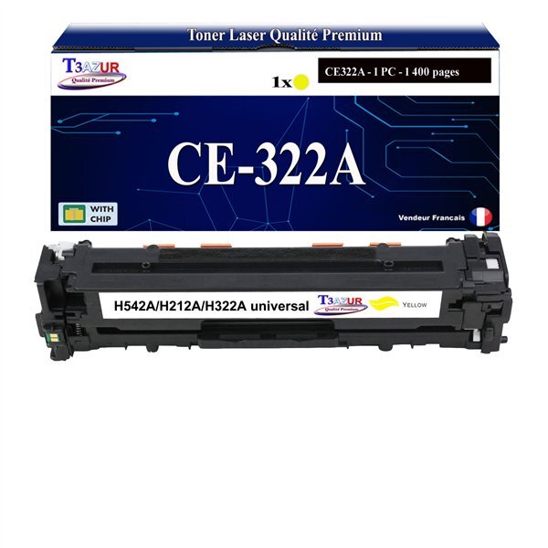 T3AZUR - Toner compatible avec CE322A pour HP LaserJet Pro CP1500 CP1520 CP1521N CP1522N CP1523N - Jaune