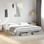 vidaXL Cadre de lit avec tiroirs sans matelas gris béton 200x200 cm