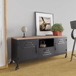 vidaXL Meuble TV Noir 110x30x43 cm Fer et bois de pin massif