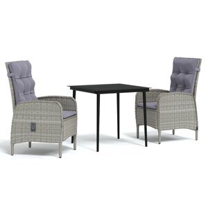 vidaXL Ensemble à manger de jardin et coussins 3 Pièces Gris et noir