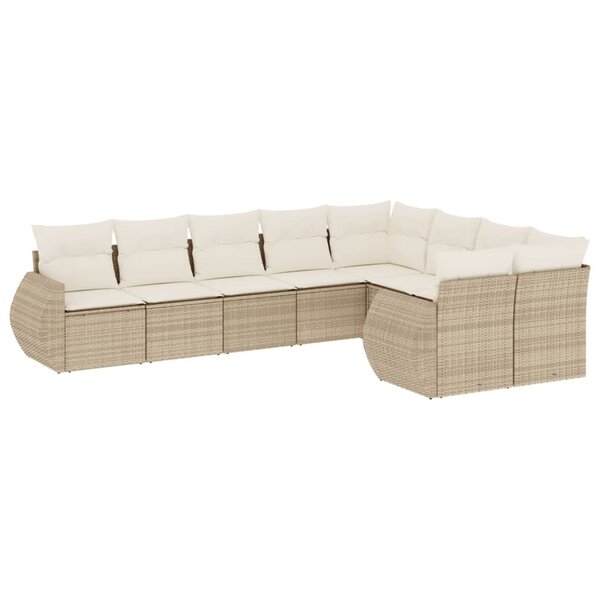 vidaXL Salon de jardin avec coussins 9 Pièces beige résine tressée