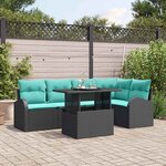 vidaXL Ensemble de canapé de jardin avec coussin 6 Pièces Noir Poly rotin