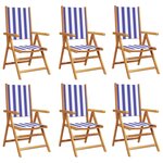 vidaXL Chaises inclinables de jardin lot de 6 tissu et bois massif