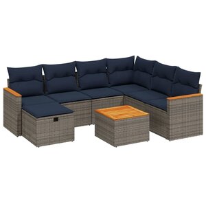 vidaXL Salon de jardin 8 Pièces avec coussins gris résine tressée