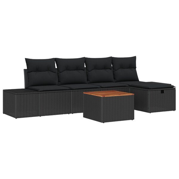 vidaXL Ensemble de canapé de jardin 6 pièces avec coussins noir en poly rotin