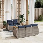 vidaXL Salon de jardin 6 Pièces avec coussins gris résine tressée