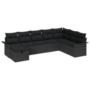 vidaXL Ensemble de canapé de jardin avec coussin 8 Pièces Noir Poly rotin