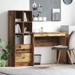 vidaXL Bureau avec tiroir avec étagère avec stockage 2 Pièces Bois ancien