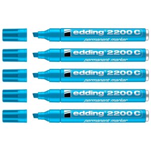Marqueur Permanent 2200C Corps Alu Pointe Biseau Bleu clair 1-5 mm x 5 EDDING