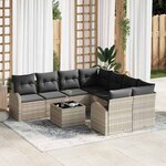 vidaXL Set de salon de jardin 9 pièces avec des coussins gris clair en poly rotin