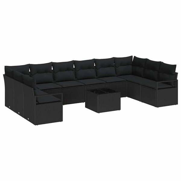 vidaXL Ensemble de canapé de jardin avec coussin 11 Pièces Noir polyrotin