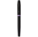 Stylo roller Parker IM Vibrant Rings  Satin noir laqué  attributs violet améthyste  recharge noire pointe fine  Coffret cadeau