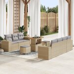 Ensemble de Canapé de Jardin de 10 Pièces Beige Rattan Poly