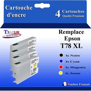 T3AZUR- 4x Cartouches Compatibles avec Epson T78XL T79XL remplace Epson WorkForce Pro WF5110DW WF5190DW WF5620DWF WF5690DWF