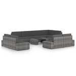 vidaXL Salon de jardin 10 Pièces avec coussins Gris Résine tressée