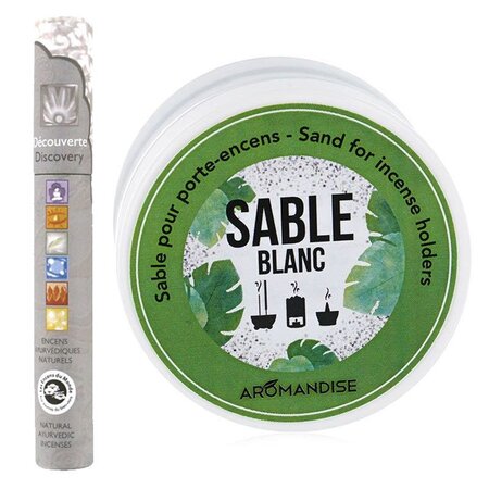 Sable blanc pour porte-encens + 14 bâtonnets d'encens ayurvédique