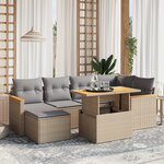 vidaXL Salon de jardin avec coussins 7 Pièces beige résine tressée