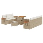 Ensemble de canapé de jardin 10 pièces avec coussins beige poly rotin acacia