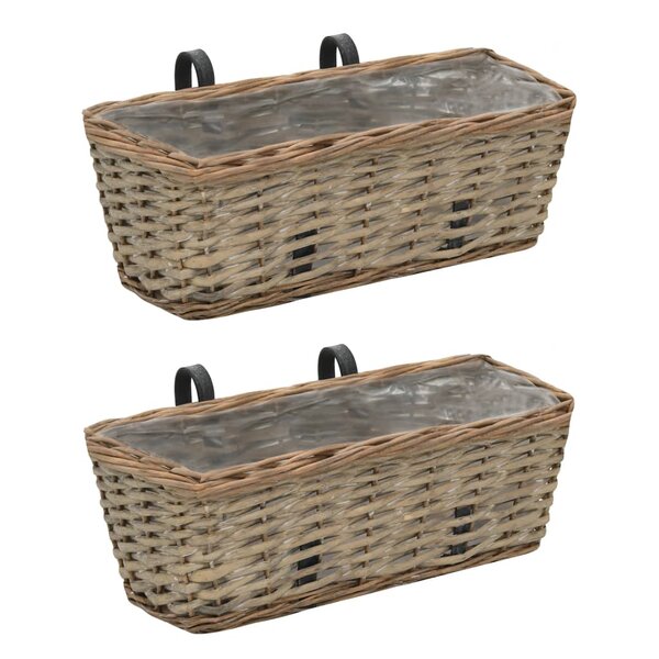 vidaXL Jardinière de balcon 2 Pièces Osier avec doublure en PE 40 cm