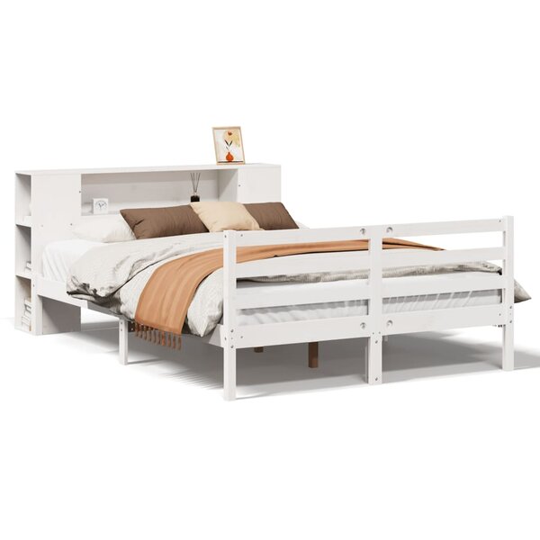 vidaXL Lit bibliothèque sans matelas blanc 150x200 cm bois pin massif