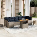 vidaXL Salon de jardin 8 Pièces avec coussins gris résine tressée