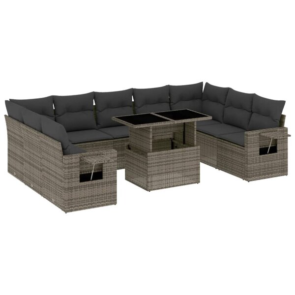 vidaXL Salon de jardin avec coussins 10 Pièces gris résine tressée