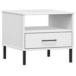 vidaXL Table de chevet avec pieds en métal Blanc Bois pin massif OSLO