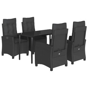 vidaXL Ensemble à manger de jardin coussins 5Pièces Noir Résine tressée