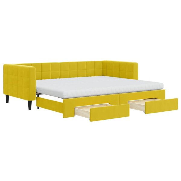 vidaXL Lit de jour avec gigogne et tiroirs jaune 90x200 cm velours