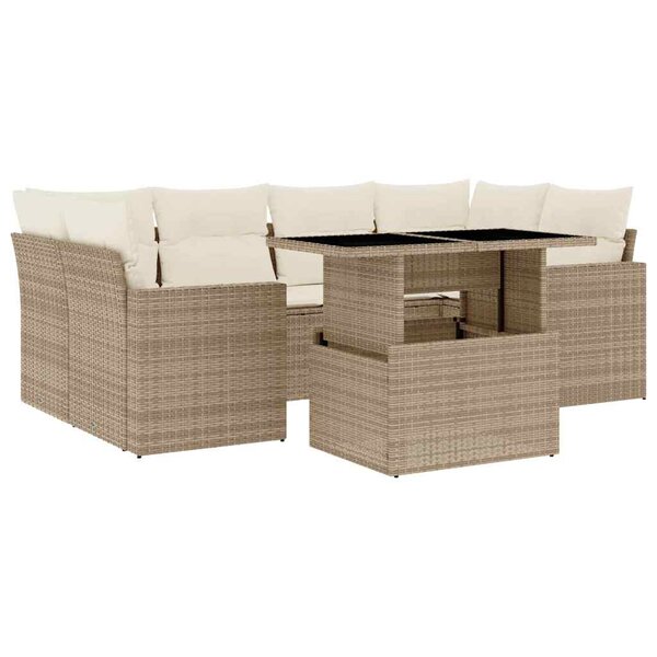 vidaXL Salon de jardin avec coussins 7 Pièces beige résine tressée